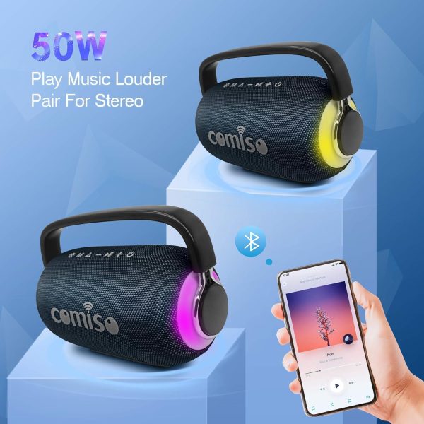 comiso Bluetooth Speaker Portable Waterproof Wireless Boombox LED Light Deep Bass Superior Audio Stereo Pair 40H Playback - Image 5