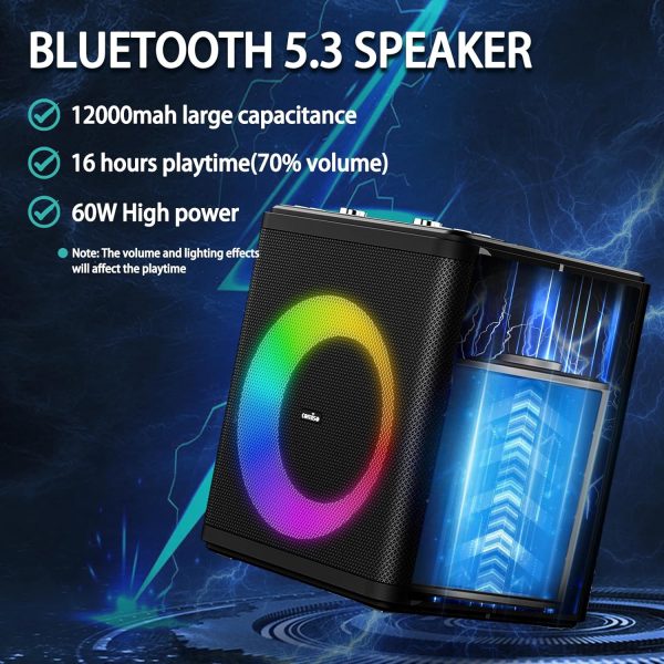 comiso 60W Bluetooth Wireless Speaker, Party Speaker with Loud Subwoofer Heavy Bass,16H Playtime Speakers with Multi-Color LED Light, Portable Outdoor Karaoke PA System with MIC/USB/AUX/TWS - Image 2