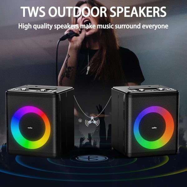 comiso 60W Bluetooth Wireless Speaker, Party Speaker with Loud Subwoofer Heavy Bass,16H Playtime Speakers with Multi-Color LED Light, Portable Outdoor Karaoke PA System with MIC/USB/AUX/TWS - Image 3