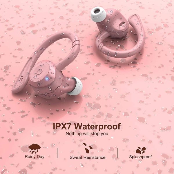 comiso Wireless Earbuds Bluetooth Headphones, True Wireless in Ear Bluetooth 5.1 Earbuds with Microphone, Deep Bass, IPX7 Waterproof Loud Voice Earphones for Sport Outdoor Running Gym Workout(Pink) - Image 2
