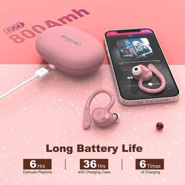 comiso Wireless Earbuds Bluetooth Headphones, True Wireless in Ear Bluetooth 5.1 Earbuds with Microphone, Deep Bass, IPX7 Waterproof Loud Voice Earphones for Sport Outdoor Running Gym Workout(Pink) - Image 5