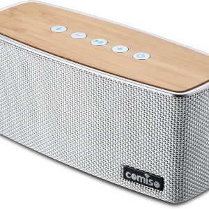 comiso Bluetooth Speakers, Portable Speaker 5.0 with 20W Stereo Sound, Wireless Stereo Pairing, Wood Bluetooth Audio with Subwoofer, 24H Playtime, Hands-Free, Great for Office, Home, Outdoor