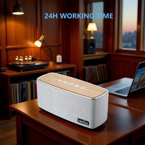 comiso Bluetooth Speakers, Portable Speaker 5.0 with 20W Stereo Sound, Wireless Stereo Pairing, Wood Bluetooth Audio with Subwoofer, 24H Playtime, Hands-Free, Great for Office, Home, Outdoor - Image 3