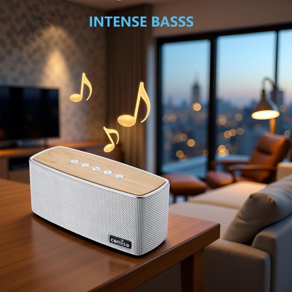 comiso Bluetooth Speakers, Portable Speaker 5.0 with 20W Stereo Sound, Wireless Stereo Pairing, Wood Bluetooth Audio with Subwoofer, 24H Playtime, Hands-Free, Great for Office, Home, Outdoor - Image 5