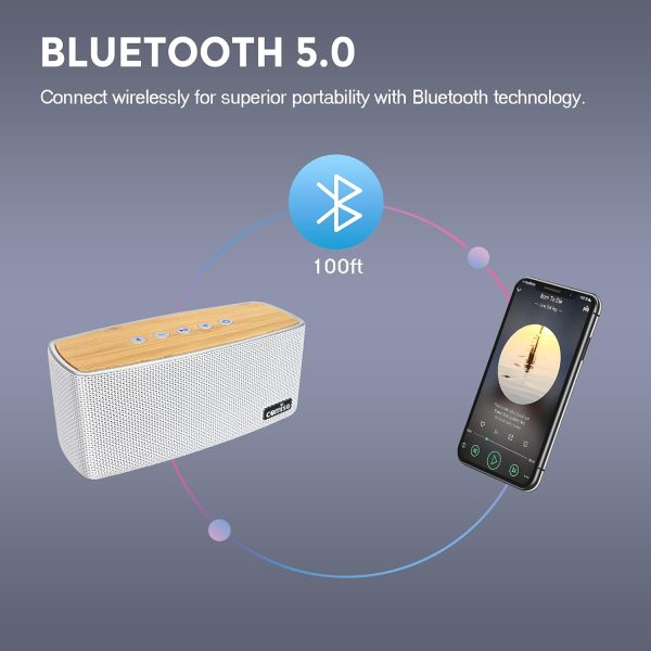 comiso Bluetooth Speakers, Portable Speaker 5.0 with 20W Stereo Sound, Wireless Stereo Pairing, Wood Bluetooth Audio with Subwoofer, 24H Playtime, Hands-Free, Great for Office, Home, Outdoor - Image 6