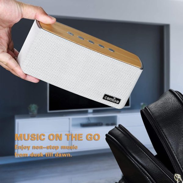 comiso Bluetooth Speakers, Portable Speaker 5.0 with 20W Stereo Sound, Wireless Stereo Pairing, Wood Bluetooth Audio with Subwoofer, 24H Playtime, Hands-Free, Great for Office, Home, Outdoor - Image 8