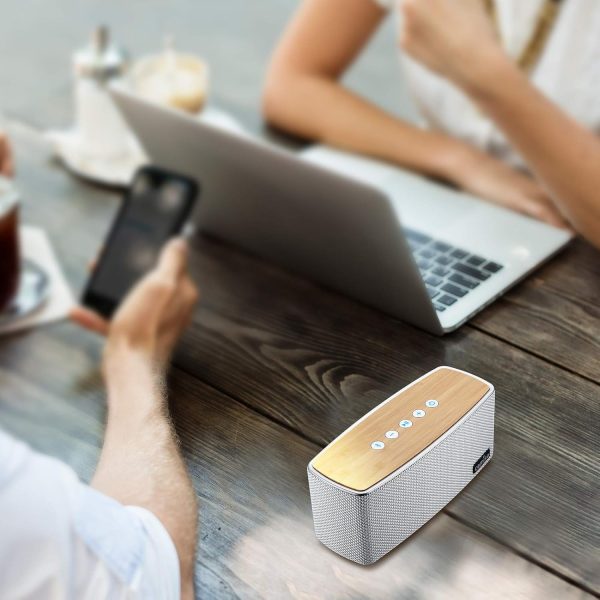comiso Bluetooth Speakers, Portable Speaker 5.0 with 20W Stereo Sound, Wireless Stereo Pairing, Wood Bluetooth Audio with Subwoofer, 24H Playtime, Hands-Free, Great for Office, Home, Outdoor - Image 9