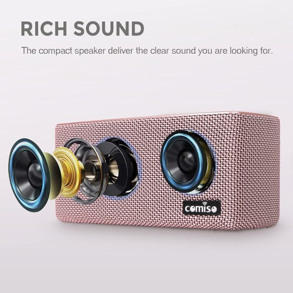 comiso Bluetooth Speakers, Portable Speaker 5.0 with 20W Stereo Sound, Wireless Stereo Pairing, Wood Bluetooth Audio with Subwoofer, 24H Playtime, Hands-Free, Great for Office, Home, Outdoor - Image 12