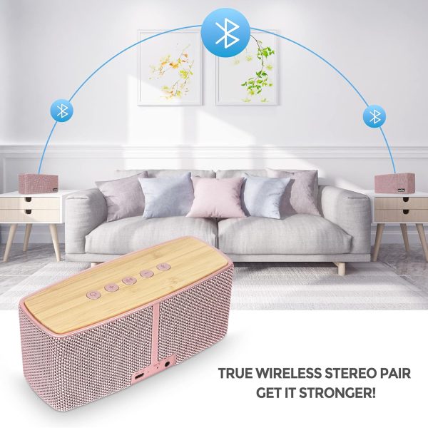 comiso Bluetooth Speakers, Portable Speaker 5.0 with 20W Stereo Sound, Wireless Stereo Pairing, Wood Bluetooth Audio with Subwoofer, 24H Playtime, Hands-Free, Great for Office, Home, Outdoor - Image 13