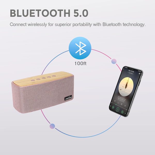 comiso Bluetooth Speakers, Portable Speaker 5.0 with 20W Stereo Sound, Wireless Stereo Pairing, Wood Bluetooth Audio with Subwoofer, 24H Playtime, Hands-Free, Great for Office, Home, Outdoor - Image 17
