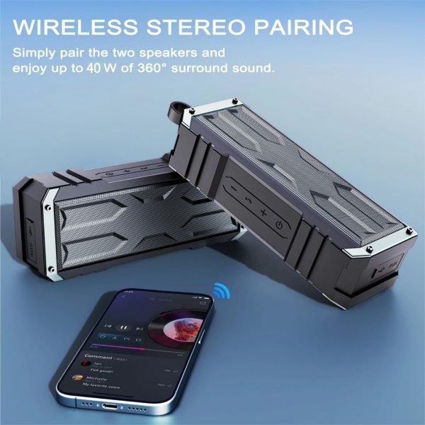 comiso Portable Bluetooth Speaker Wireless 5.3 - Waterproof and Dustproof Bluetooth Speaker with 20W Stereo Sound, 24H Playtime Speakers Bluetoth Wireless with Deep Bass for Home/Outdoor/Beach/Travel - Image 4