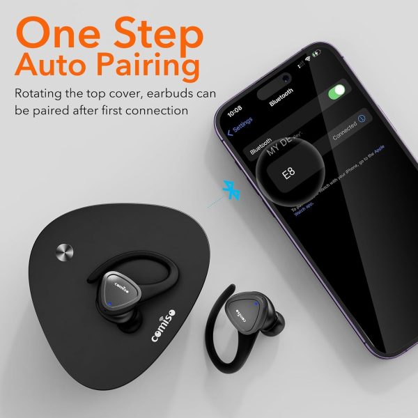 comiso Wireless Earbuds Bluetooth Headphones-5.3 Headphone Sport with Noise Cancelling Mic, Stereo Bass Over Ear Buds with Earhooks, Charging Case, 60H in Ear Bluetooth Earphone for Workout Running - Image 5