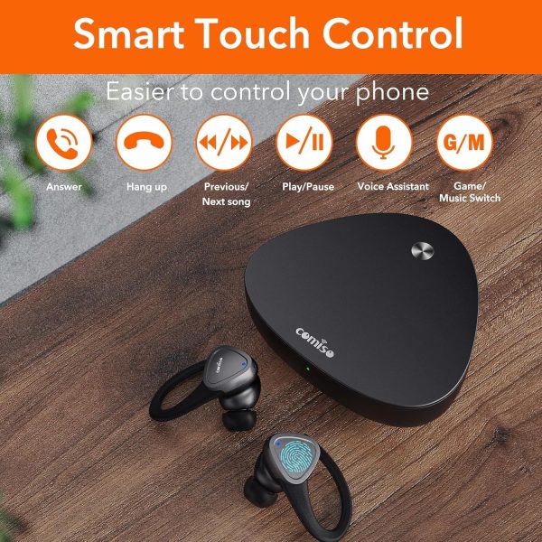 comiso Wireless Earbuds Bluetooth Headphones-5.3 Headphone Sport with Noise Cancelling Mic, Stereo Bass Over Ear Buds with Earhooks, Charging Case, 60H in Ear Bluetooth Earphone for Workout Running - Image 6