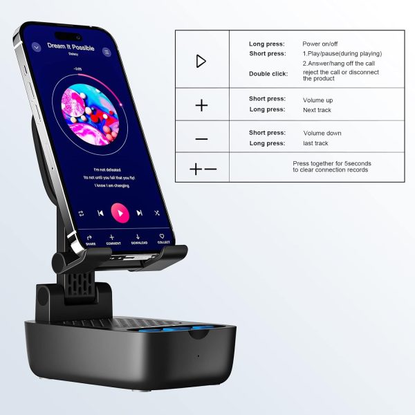 Gifts for Men Women,Birthday Gifts,Cell Phone Stand with Wireless Bluetooth Speaker, Punchy Bass & HD Stereo Sound Speaker for Home & Outdoors Compatible with iPhone/ipad/Samsung-Black - Image 4