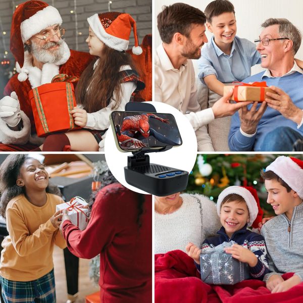 Gifts for Men Women,Birthday Gifts,Cell Phone Stand with Wireless Bluetooth Speaker, Punchy Bass & HD Stereo Sound Speaker for Home & Outdoors Compatible with iPhone/ipad/Samsung-Black - Image 7