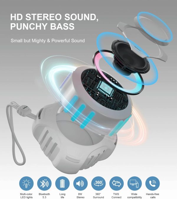 comiso Waterproof Speaker with Robust Bass, Shower Speaker with Dynamic Light, TWS Mode, Loud HD Sound, IP67 Waterproof, 2000mAh, Portable Wireless Speakers for Home, Outdoor/Kayak, Gift for Unisex. - Image 16