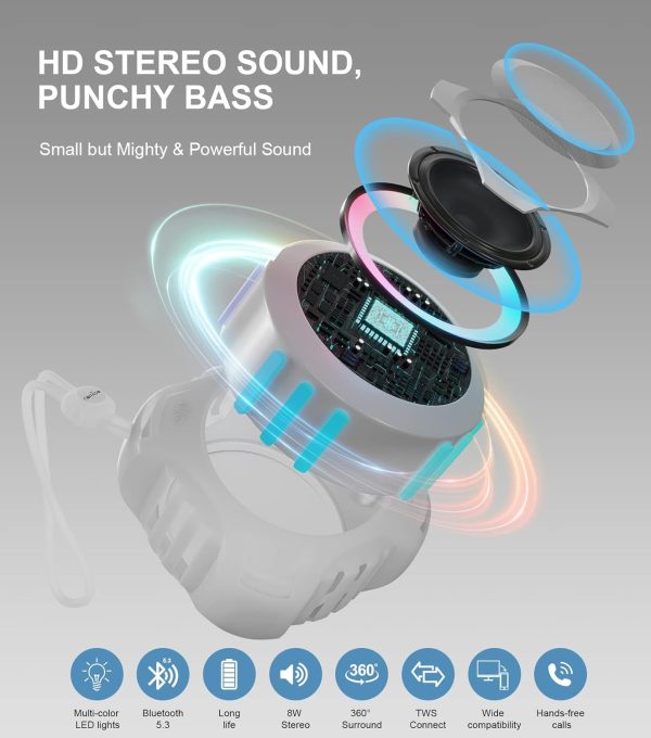 comiso Waterproof Speaker with Robust Bass, Shower Speaker with Dynamic Light, TWS Mode, Loud HD Sound, IP67 Waterproof, 2000mAh, Portable Wireless Speakers for Home, Outdoor/Kayak, Gift for Unisex. - Image 30
